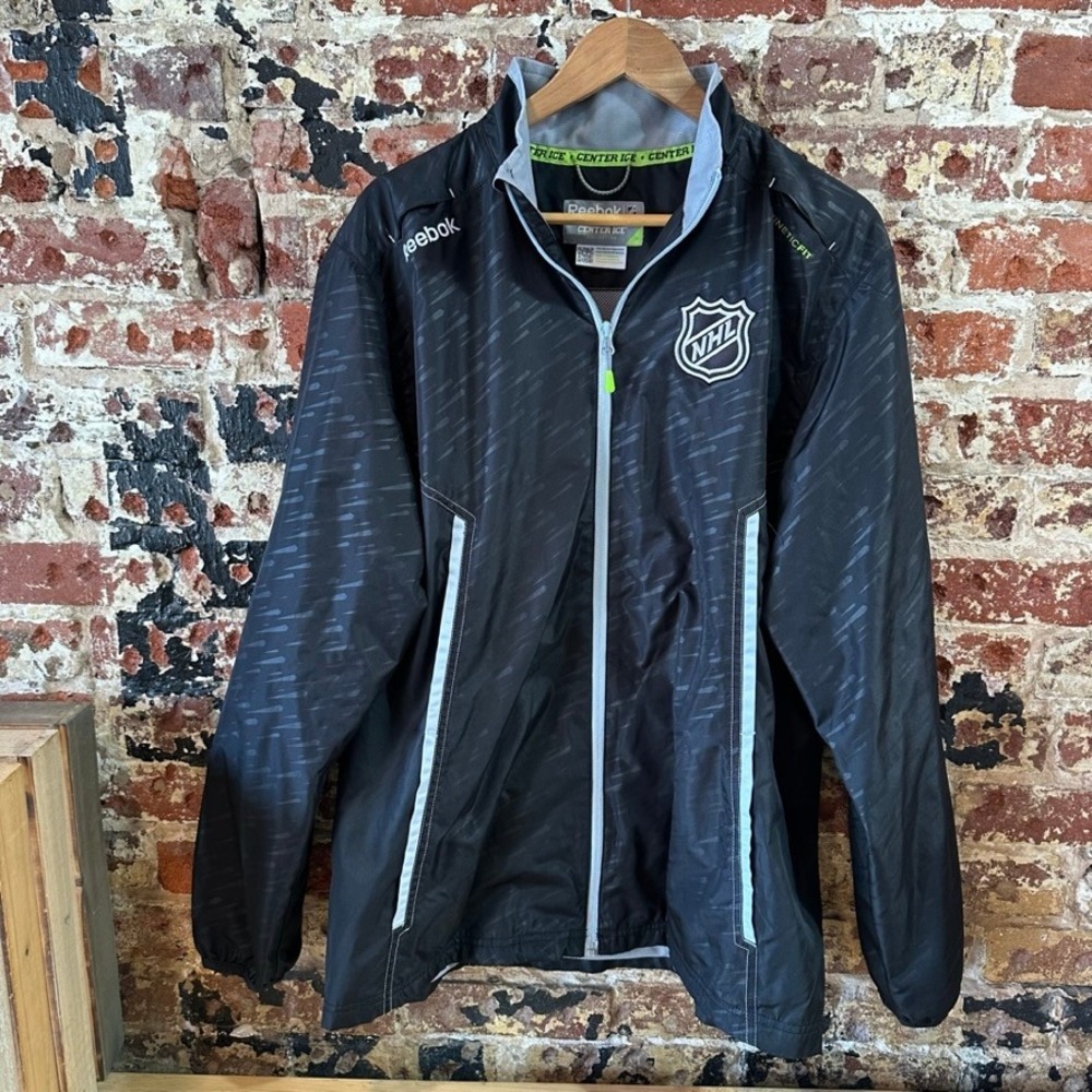 Reebok Center Ice NHL Hockey Full Zip Black Gray Windbreaker Jacket Medium